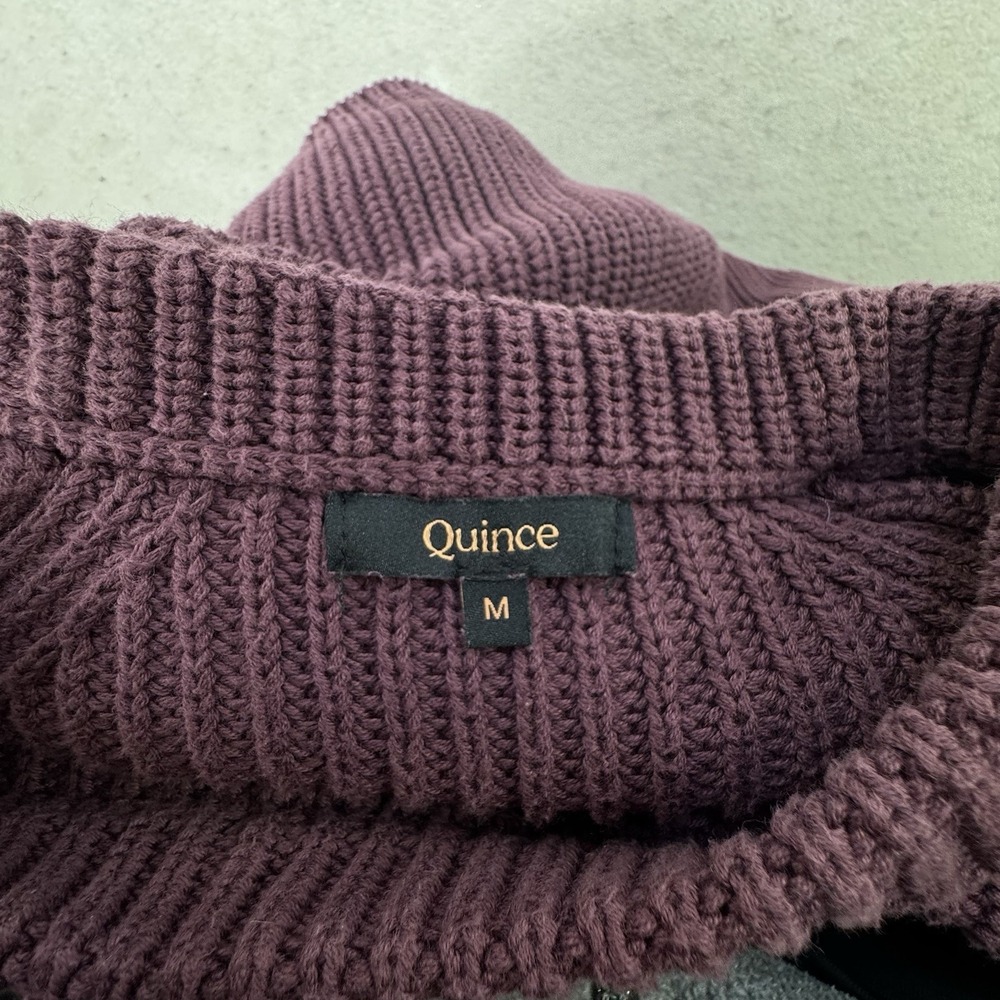 Quince 100% Organic Cotton Fisherman Sweater Size Medium Eggplant Boxey - Picture 9 of 12